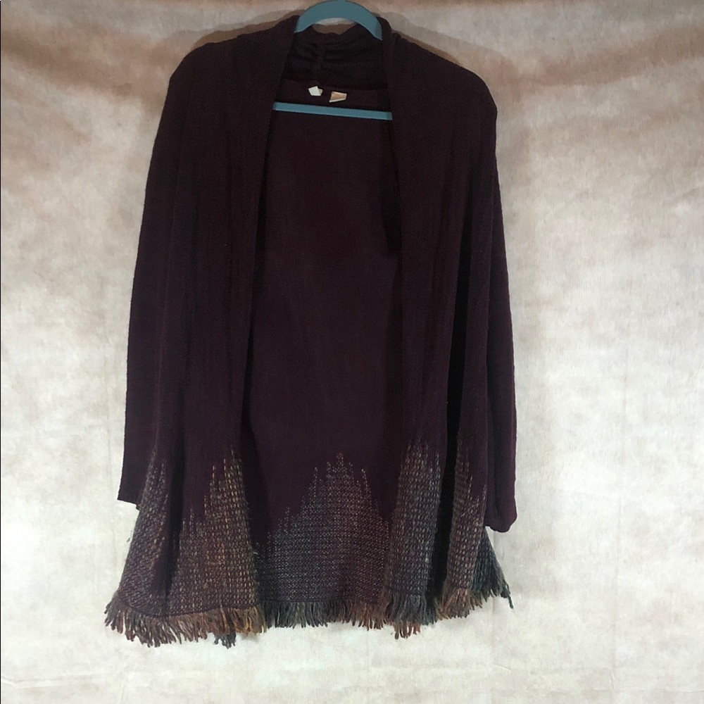 Moth by Anthropologie Purple and Brown Boho Grunge Fringe Women's‎ Cardigan